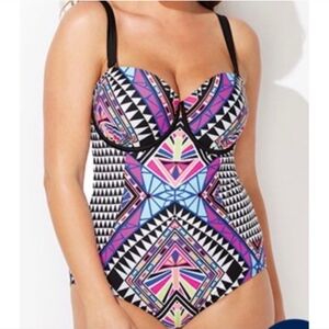 18 [Swimsuits For All] Tropical Tribal 1pc Swimsuit -Has underwire no liner